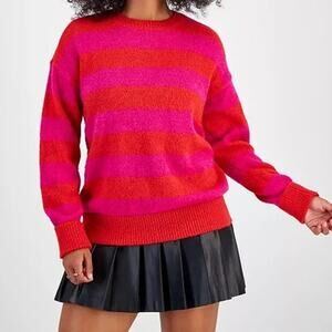 Bar III NWOT Oversized Fuzzy Striped Crewneck Drop-Shoulder Relaxed Fit Sweater